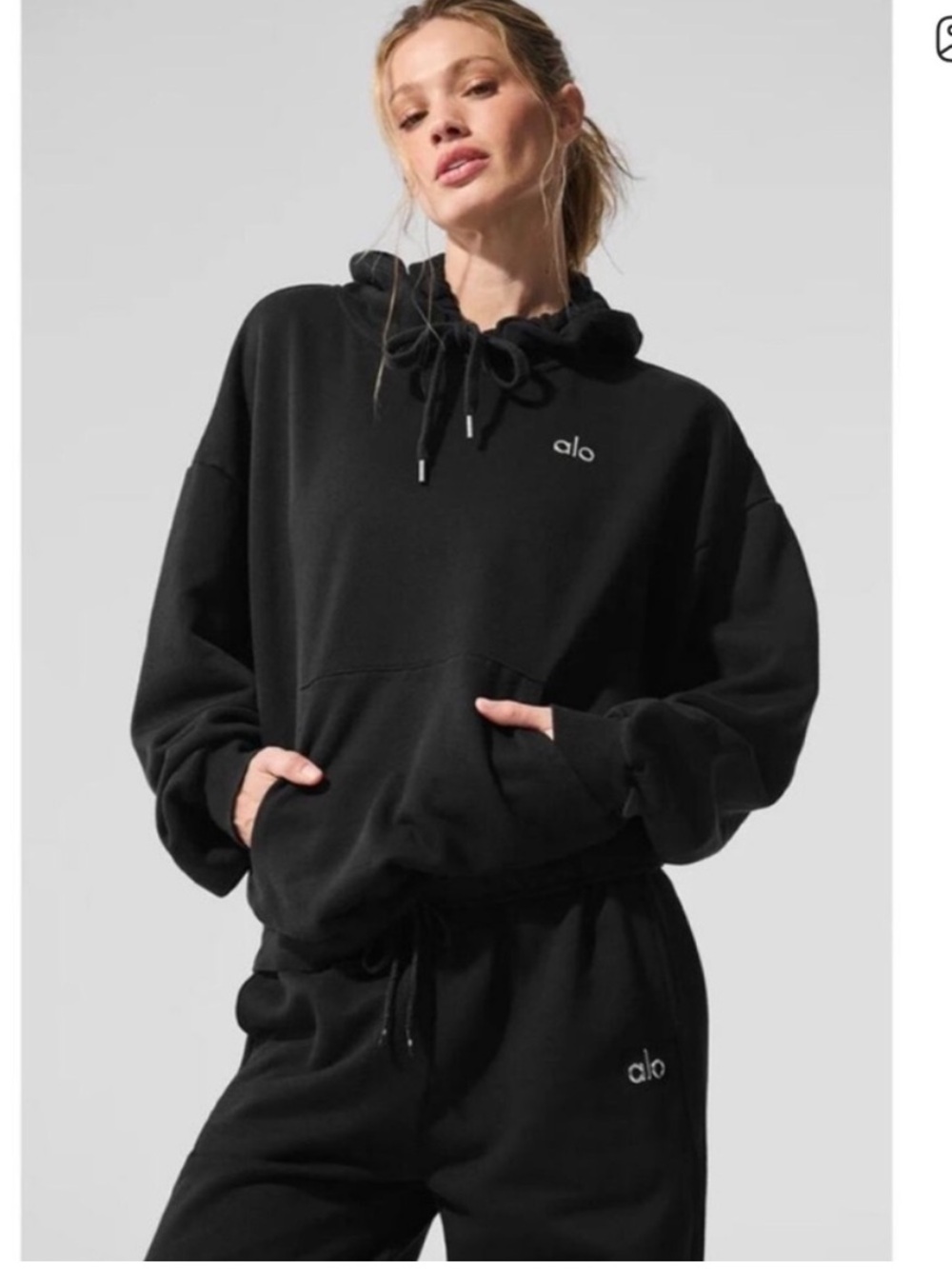 ALO Yoga Black Pullover Hoodie with Subtle Logo UNISEX